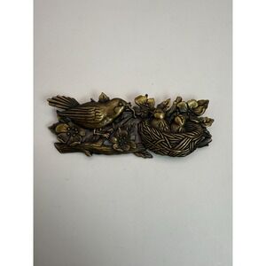Vintage JJ Bird Nest Brooch – Gold Tone Mother Bird with Nest Figural Pin